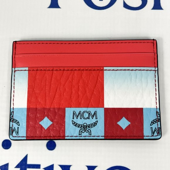 MCM Aren Multi Red Leather Card Case Checkerboard Mini - Picture 4 of 7